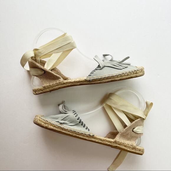 Soludos Lauren Lace Up Wrap Espadrille Sandals Fringe Suede - Picture 1 of 5
